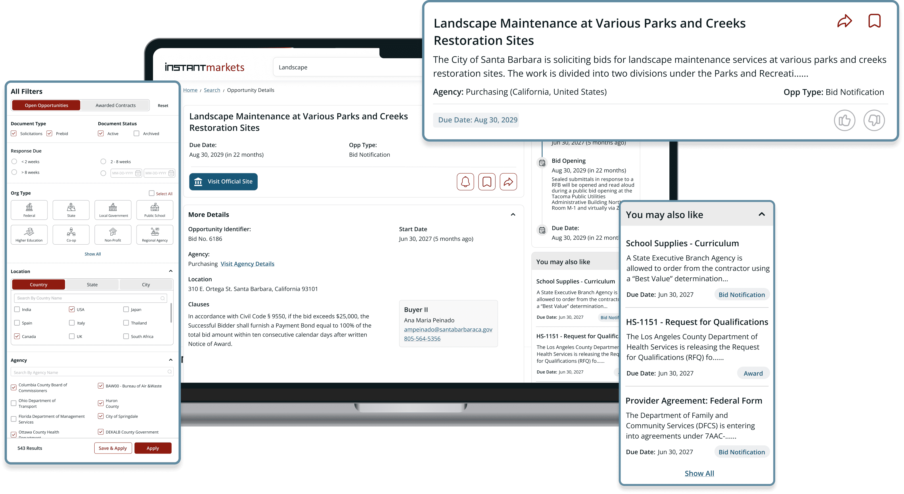 InstantMarkets platform interface on desktop and mobile